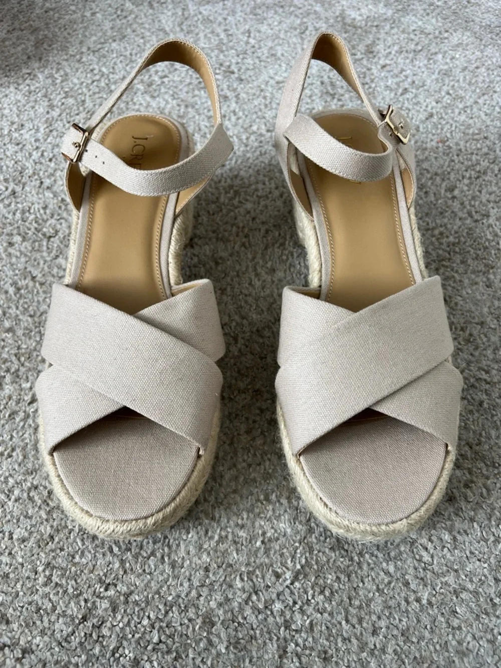 J.Crew‎ Canvas Espadrille Platform Sandals Beige BN857 Womens 9.5